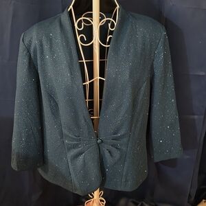 Women's 16 Teal Sparkle Open-Front Jacket